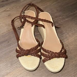 Antonio Melani Sandals Womens Brown Leather Platform Wedges 7.5 Ankle Strap